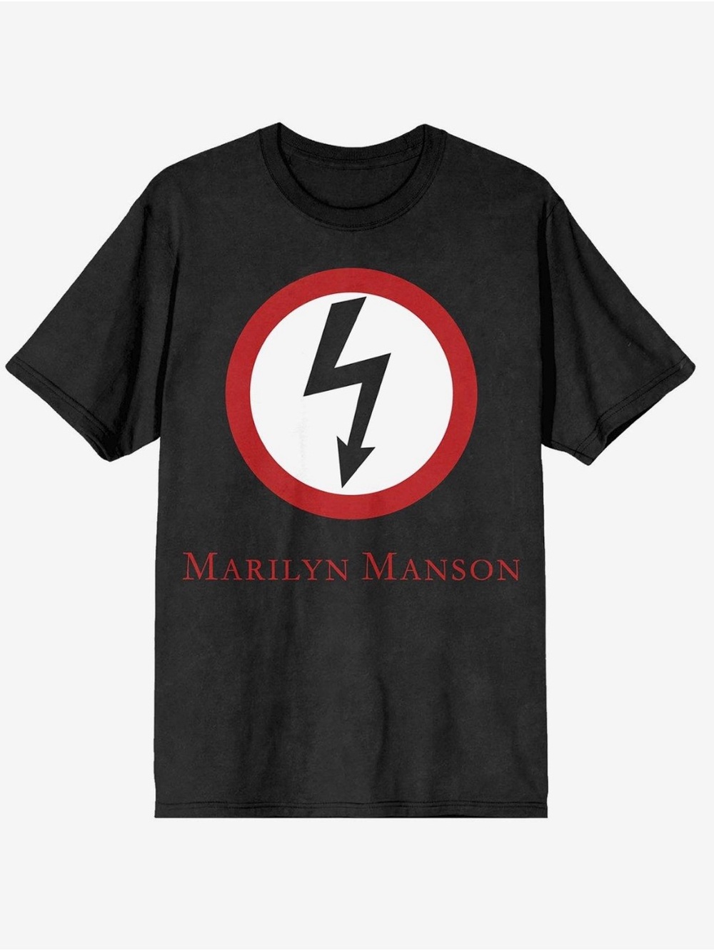 🆕 Hot Topic Black Marilyn Manson Logo Tee with Red and White Emblem